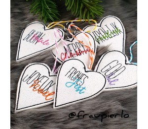 Stickserie ITH - Herzen mit Anhänger Weihnachtswünsche